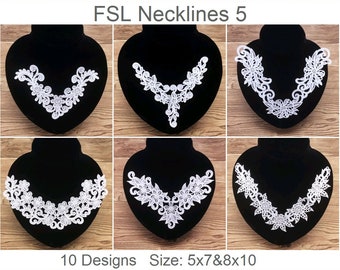 FSL Necklines Free Standing Lace Machine Embroidery Designs Instant Download 8x10 hoop 10 designs APE3104