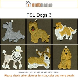 FSL Dogs Cute Animals Ornament Free Standing Lace Machine Embroidery Designs Instant Download 4x4 hoop 10 designs APE1706
