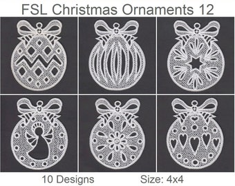 May include: Twelve white lace Christmas ornament designs, each with a different pattern. The ornaments are 4 inches by 4 inches and are available for instant download.