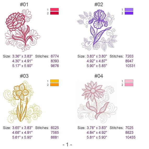 Redwork Flowers of the Month Machine Embroidery Designs
