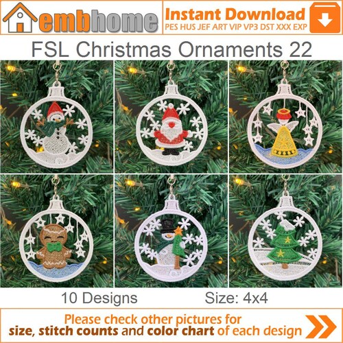 FSL Christmas Ornaments Free Standing Lace Machine Embroidery Designs Instant Download 4x4 hoop 10 designs APE3573