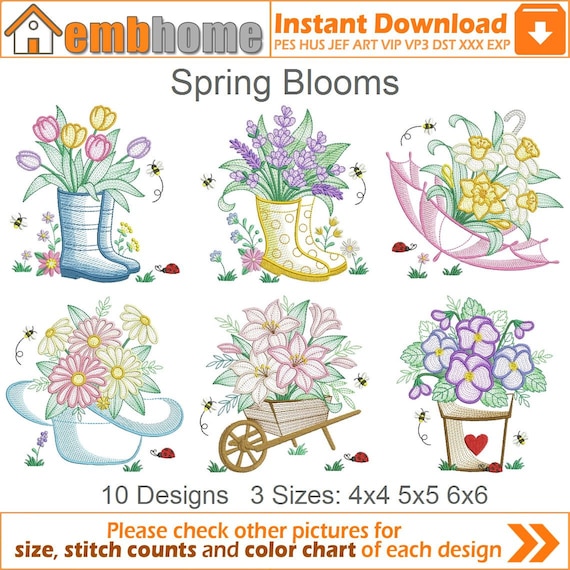 Spring Blooms Machine Embroidery Designs Instant Download 4x4 5x5 6x6 hoop 10 designs APE3156