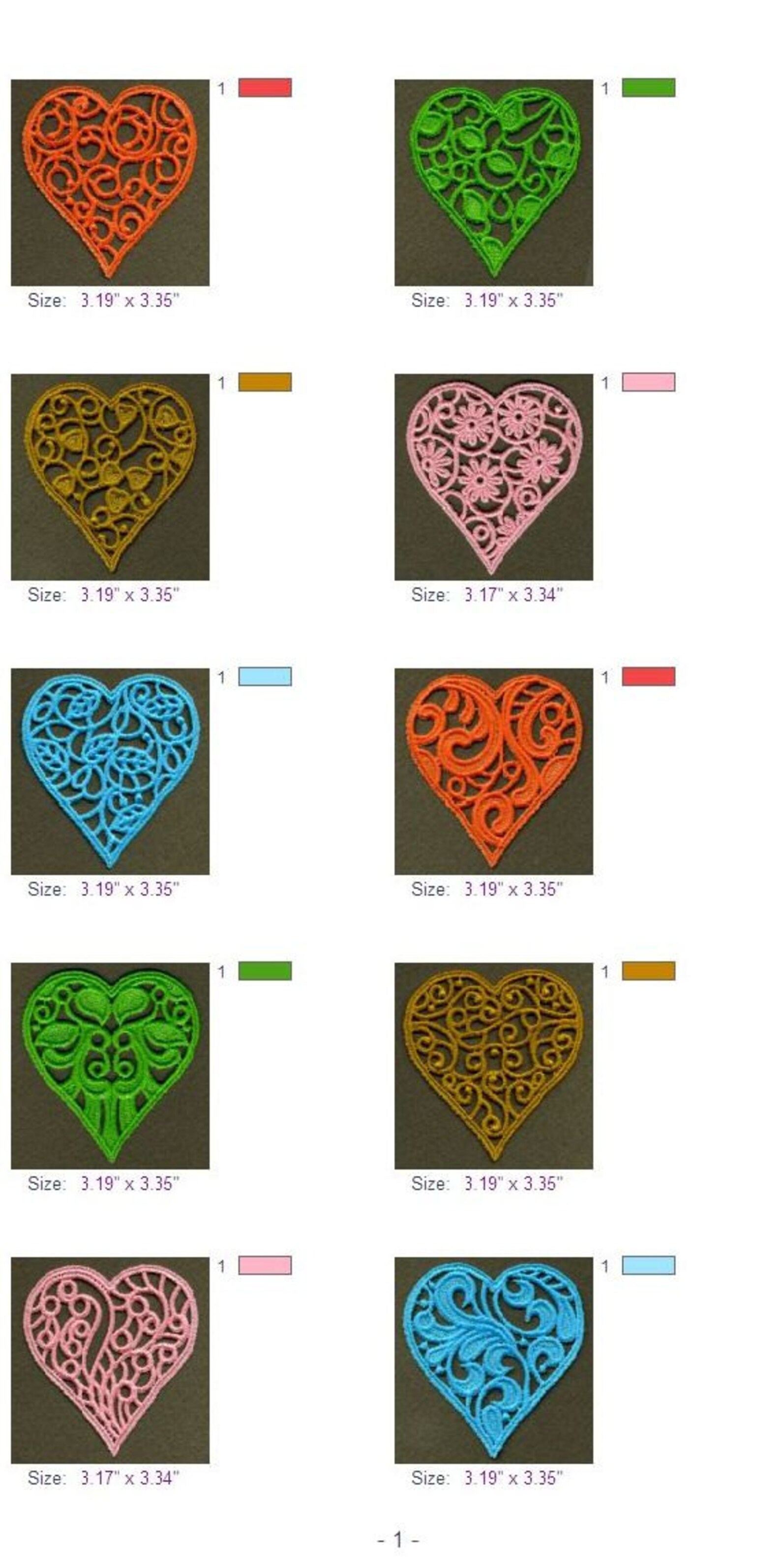 FSL Filigree Heart Love Ornament Free Standing Lace Machine Embroidery ...