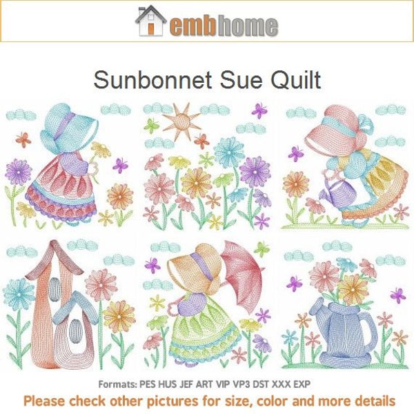 Sunbonnet Sue Machine Embroidery Designs Instant Download 4x4 5x5 6x6 hoop 12 designs SHE5484