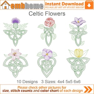 Celtic Flowers Machine Brodery Designs Pack Téléchargement instantané 4x4 5x5 6x6 cerceau 10 dessins APE2817