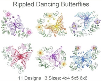Rippled Dancing Butterflies Machine Embroidery Designs Instant Download 4x4 5x5 6x6 hoop 11 designs APE2082