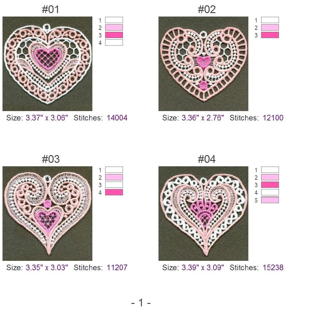 FSL Fancy Hearts Free Standing Lace Machine Embroidery Designs Instant ...
