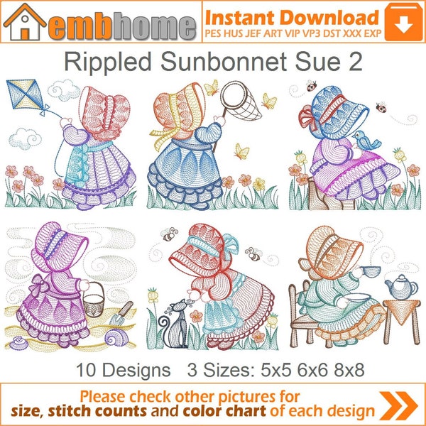 Rippled Sunbonnet Sue Machine Embroidery Designs Instant Download 5x5 6x6 8x8 hoop 10 designs APE2869