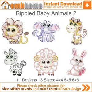 Pacchetto di disegni per ricamo a macchina con cuccioli di animali increspati, download immediato, telaio 4x4 5x5 6x6, 11 disegni APE1913