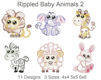 Rippled Baby Animals Quilt Machine Embroidery Designs Pack Instant Download 4x4 5x5 6x6 hoop 11 designs APE1913