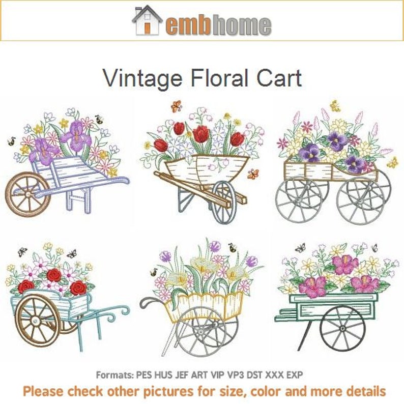 Vintage floral cart machine embroidery designs pack instant  etsy Vintage floral cart machine embroidery designs pack instant  etsy
