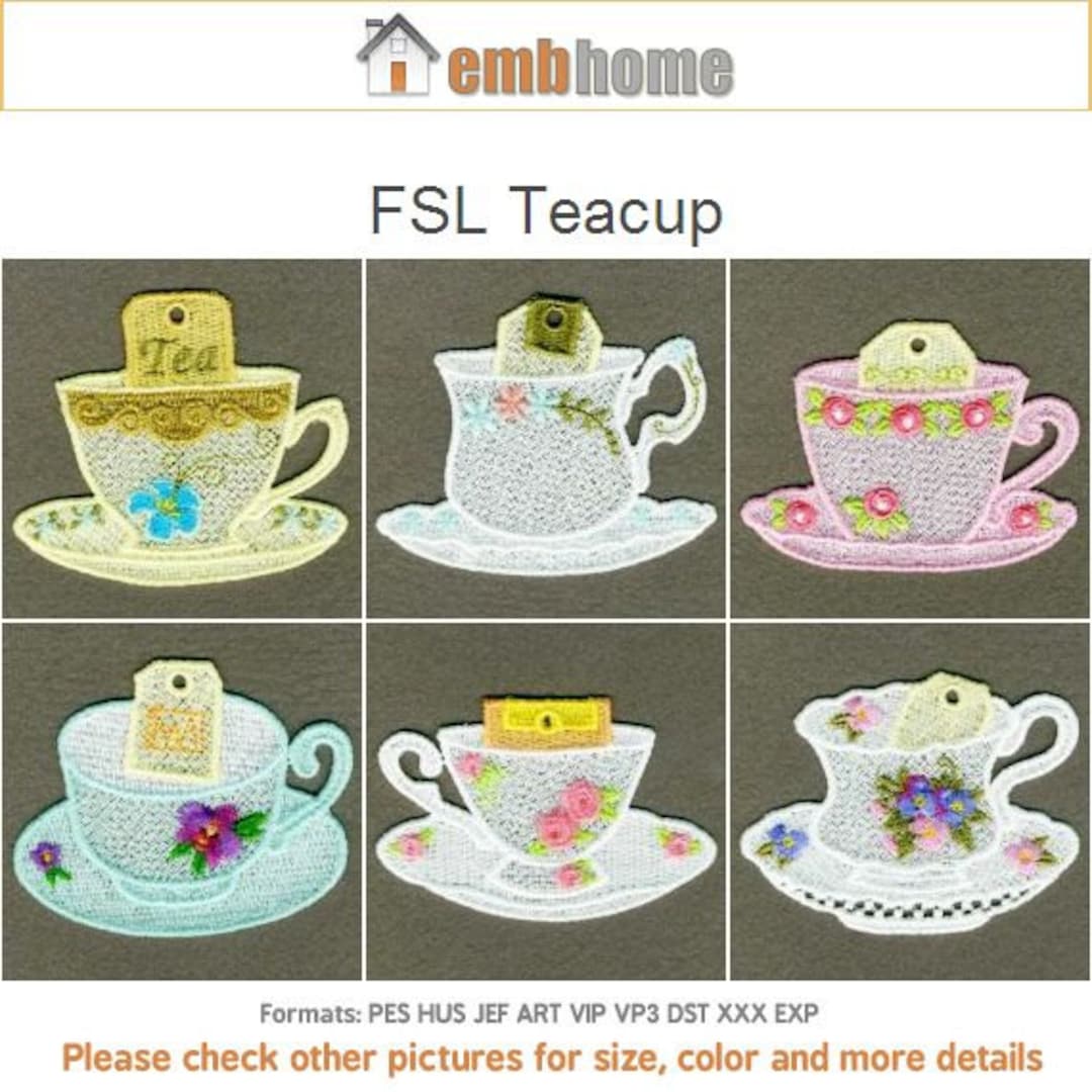 FSL Teacup Free Standing Lace Machine Embroidery Designs Instant ...
