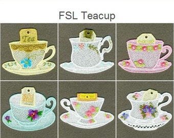 FSL Teacup Free Standing Lace Machine Embroidery Designs Instant Download 4x4 hoop 10 designs APE1247