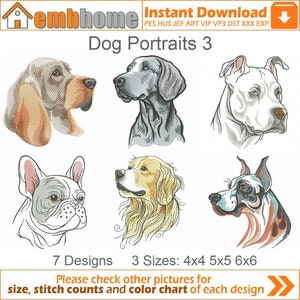 Dog Portraits Machine Embroidery Designs Instant Download 4x4 5x5 6x6 hoop 7 designs SHE5539