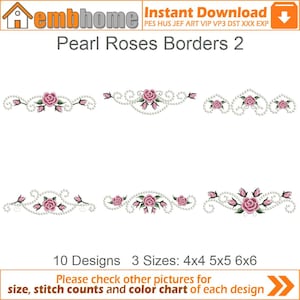 Pearl Roses Borders Floral Flowers Machine Embroidery Designs Pack Instant Download 4x4 5x5 6x6 hoop 10 designs APE1992