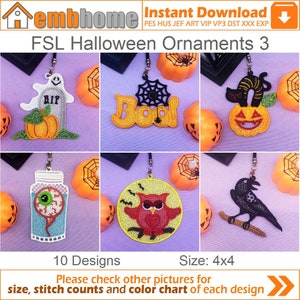 FSL Halloween Ornaments Free Standing Lace Machine Embroidery Designs Instant Download 4x4 hoop 10 designs APE3211