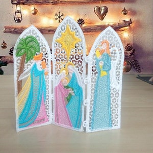FSL Nativity Panel Screen Free Standing Lace Machine Embroidery Designs Instant Download 5x5 hoop 10 designs APE2423