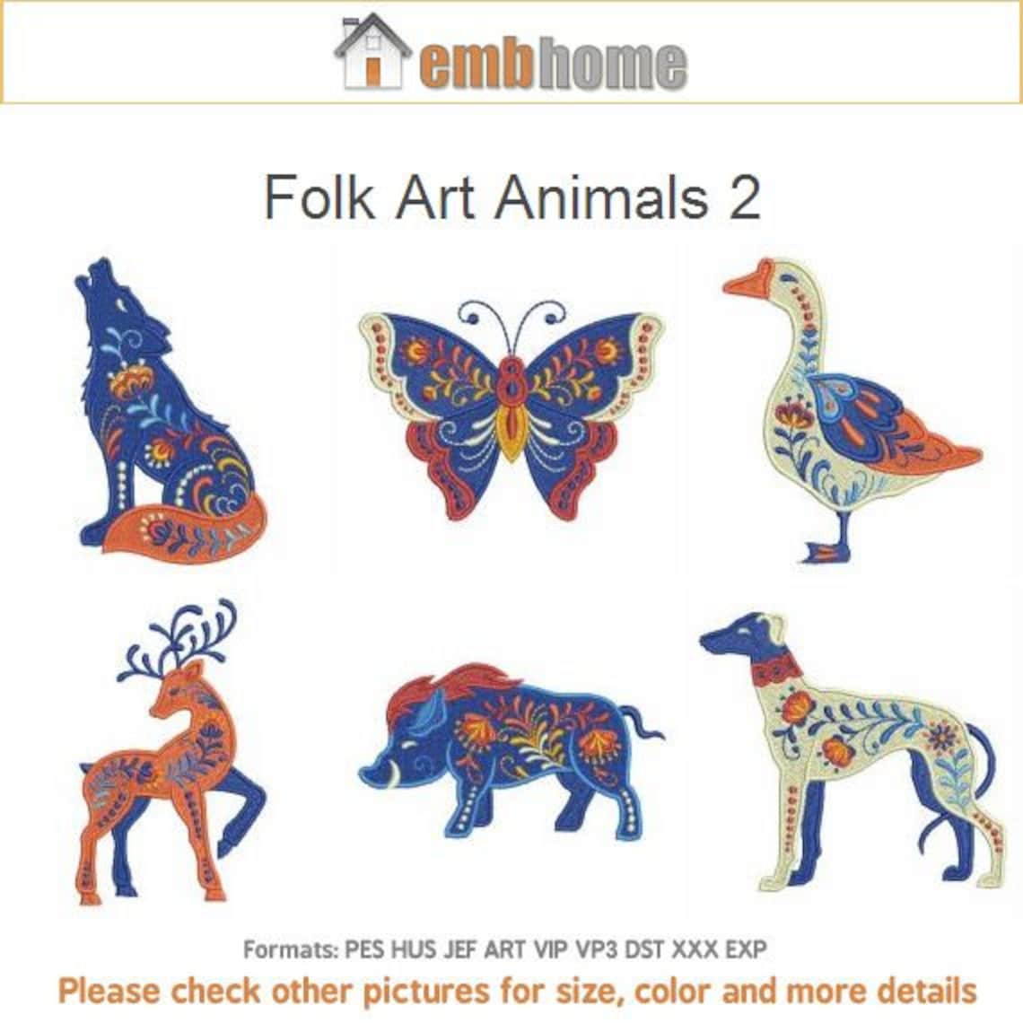 Folk Art Animals Machine Embroidery Designs Instant Download Etsy