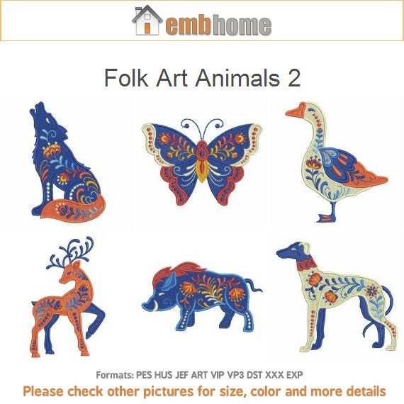 Folk Art Animals Machine Embroidery Designs Instant Download Etsy