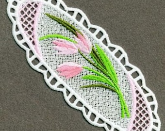 FSL Floral Bookmark Machine Embroidery Design Ornament Free Standing Lace Instant Download 4x4 hoop