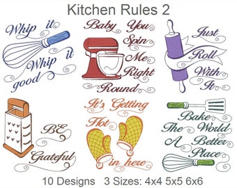 Kitchen Rules Machine Embroidery Designs Instant Download 4x4 5x5 6x6 hoop 10 designs APE2764