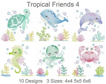 Tropical Friends Machine Embroidery Designs Pack Instant Download 4x4 5x5 6x6 hoop 10 designs APE3049