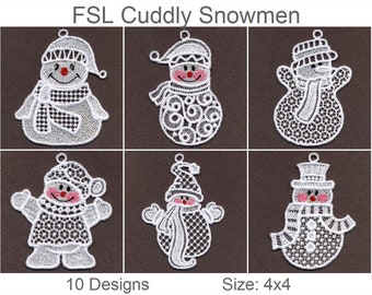 FSL Cuddly Snowmen- Free Standing Lace Machine Embroidery Designs Instant Download 4x4 hoop 10 designs SHE5130