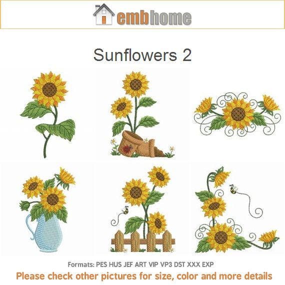 Sunflowers machine jessecmault designs instant download 4x4  etsy