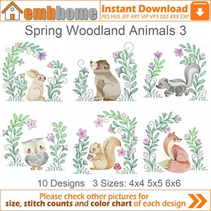 Spring Woodland Animals Machine Embroidery Designs Pack Instant Download 4x4 5x5 6x6 hoop 10 designs APE3429