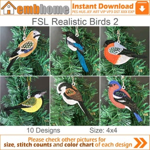 FSL Realistic Birds Free Standing Lace Machine Embroidery Designs Instant Download 4x4 hoop 10 designs APE2903