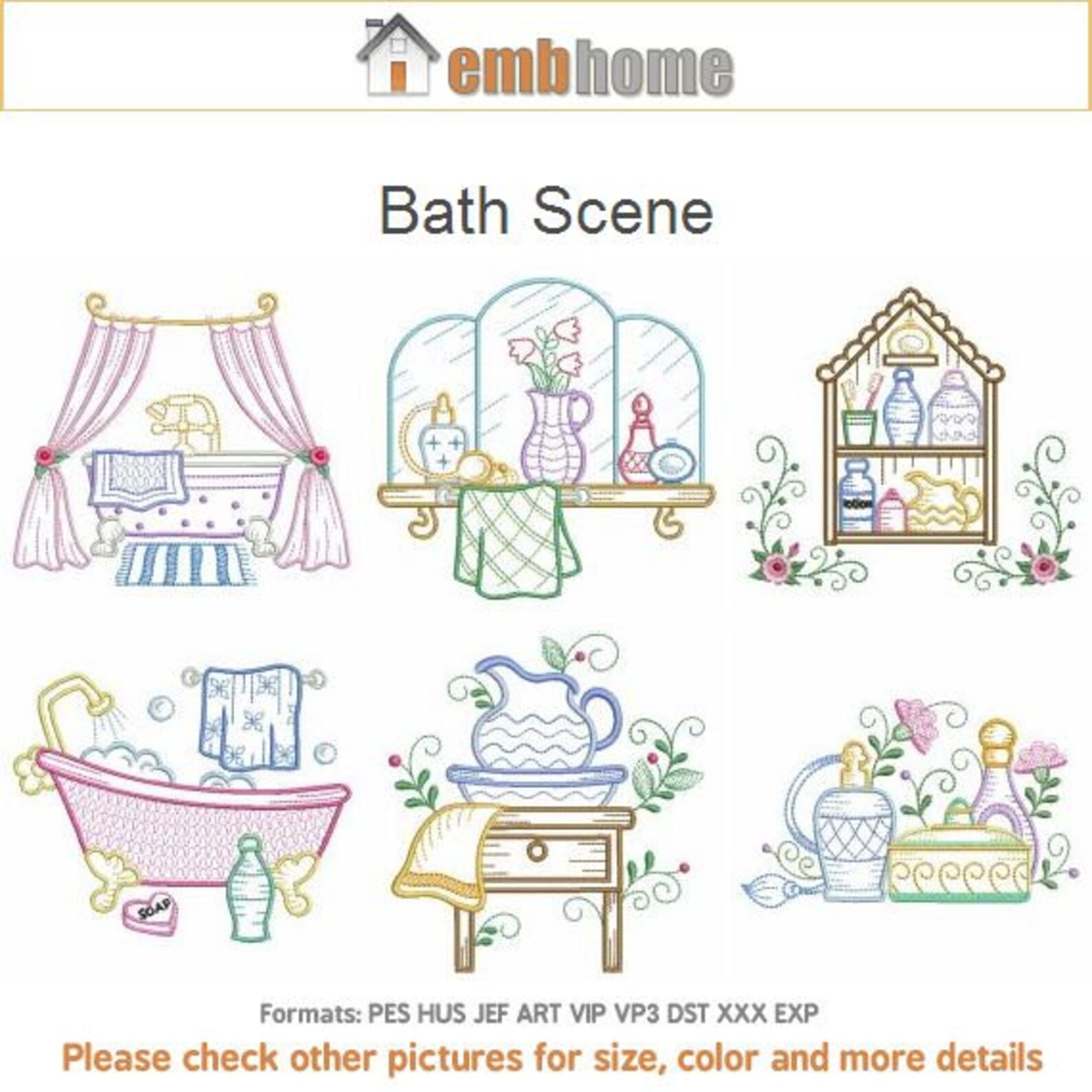 Bath Scene Machine Embroidery Designs Instant Download 4x4 5x5 Etsy