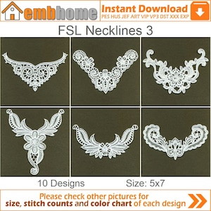 FSL Necklines Free Standing Lace Machine Embroidery Designs Instant Download 5x7 hoop 10 designs APE2155