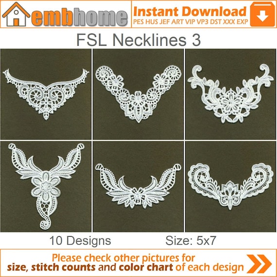 FSL Necklines Free Standing Lace Machine Embroidery Designs Instant Download 5x7 Hoop 10 Designs APE2155 Etsy
