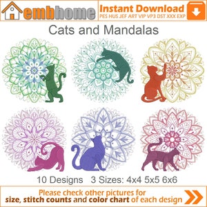 Cats and Mandalas Machine Embroidery Designs Instant Download 4x4 5x5 6x6 hoop 10 designs APE3148