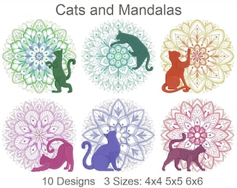 Cats and Mandalas Machine Embroidery Designs Instant Download 4x4 5x5 6x6 hoop 10 designs APE3148