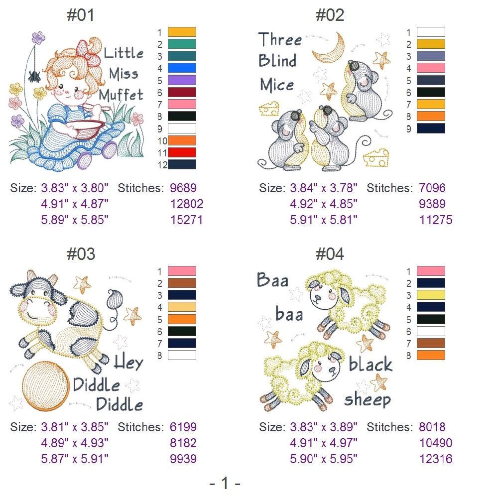 Nursery Rhymes Machine Embroidery Designs Pack Instant Etsy