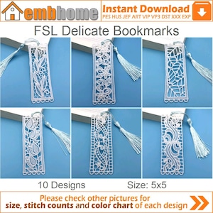 FSL Delicate Bookmarks Free Standing Lace Machine Embroidery Designs Instant Download 5x5 hoop 10 designs SHE2762