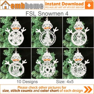 FSL Muñecos de nieve Adornos de encaje de pie Diseños de bordado a máquina Descarga instantánea 4x5 aro 10 diseños APE2974