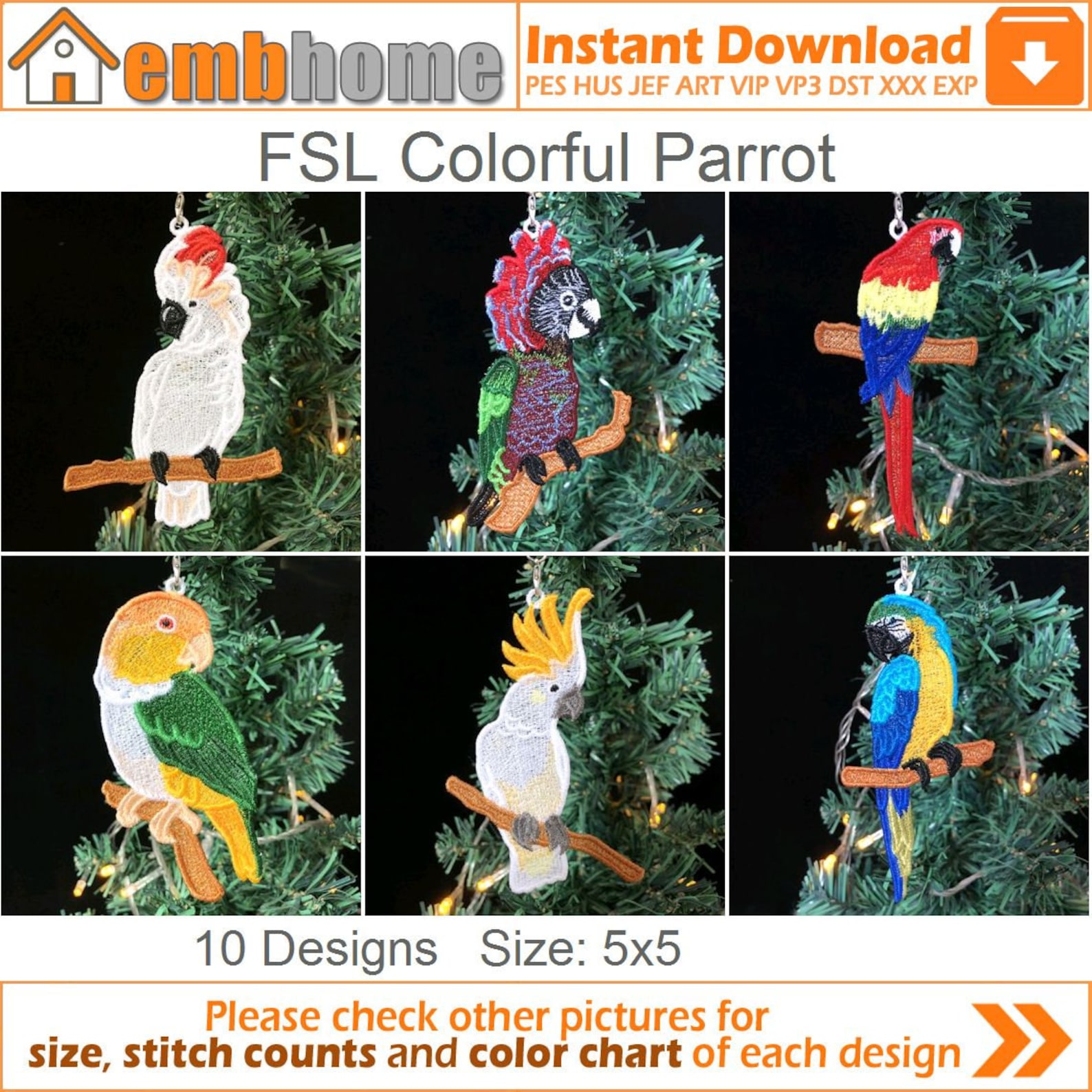 FSL Colorful Parrot Free Standing Lace Machine Embroidery - Etsy