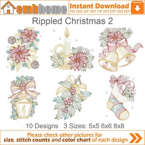 Rippled Christmas Machine Embroidery Designs Instant Download 5x5 6x6 8x8 hoop 10 designs APE2651