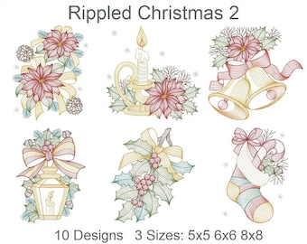 Rippled Christmas Machine Embroidery Designs Instant Download 5x5 6x6 8x8 hoop 10 designs APE2651