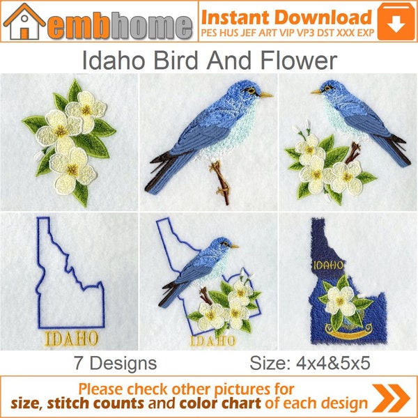 Idaho Bird And Flower United States Machine Embroidery Designs Instant Download 5x5 hoop 7 designs SHE5290