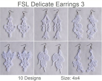 FSL Delicate Earrings - Free Standing Lace Machine Embroidery Designs Instant Download 4x4 hoop 10 designs APE2261