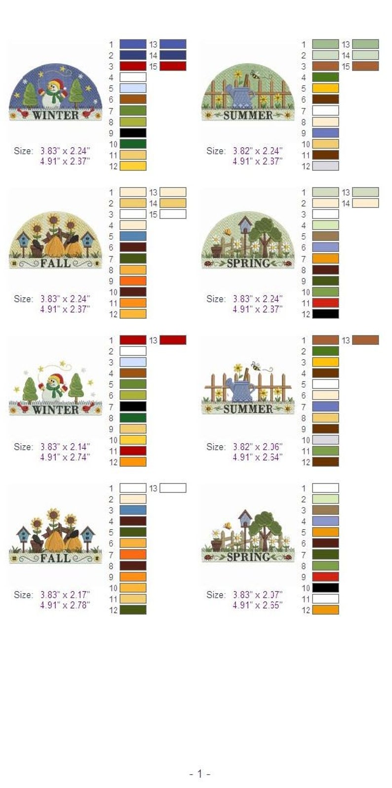 Four Seasons Machine Embroidery Designs Instant Download 4x4 Etsy