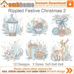 Rippled Festive Christmas Machine Embroidery Designs Pack Instant Download 5x5 6x6 8x8 hoop 12 designs SHE5493