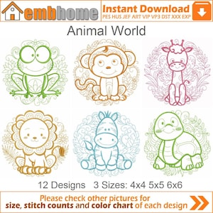 Animal World Machine Embroidery Designs Instant Download 4x4 5x5 6x6 hoop 12 designs SHE5559