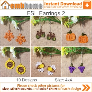 FSL Earrings Free Standing Lace Machine Embroidery Designs Instant Download 4x4 hoop 10 designs APE3470