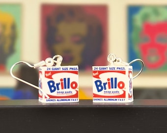 Pop-art Brillo Box mini dangle earrings (pair) by David Asch - Art & Design