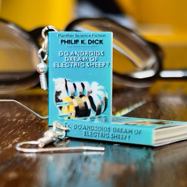 Do Androids Dream of Electric Sheep mini book earrings for Sci-fi lover (pair) by David Asch Art and Design