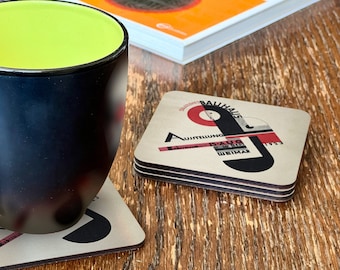 Bauhaus exhibition coaster set - a housewarming or birthday gift for retro design fans